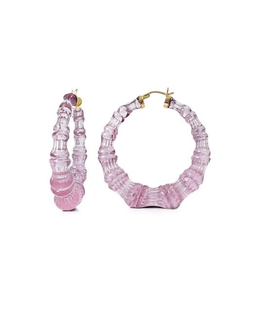 Gold & Honey Pink Lucite Bamboo Hoop Earrings