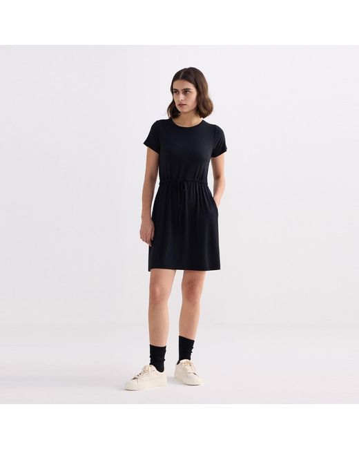 REISTOR Black Drawstring Short T-Shirt Dress