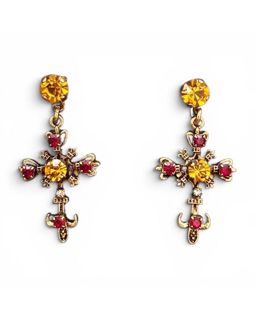 Vstyle Metallic Sacred Topaz Cross Earrings