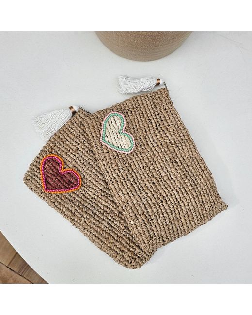 OhSun Metallic Neutrals Xoxo Beaded Raffia Clutch