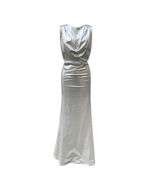 Imaatu Gray Oshun Glam Maxi Dress – Sculpting Faux Leather & Jersey Lining