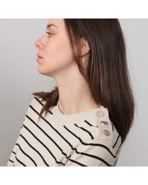 Nuvv Collection White Neutrals Short Sleeve Striped Knit Top