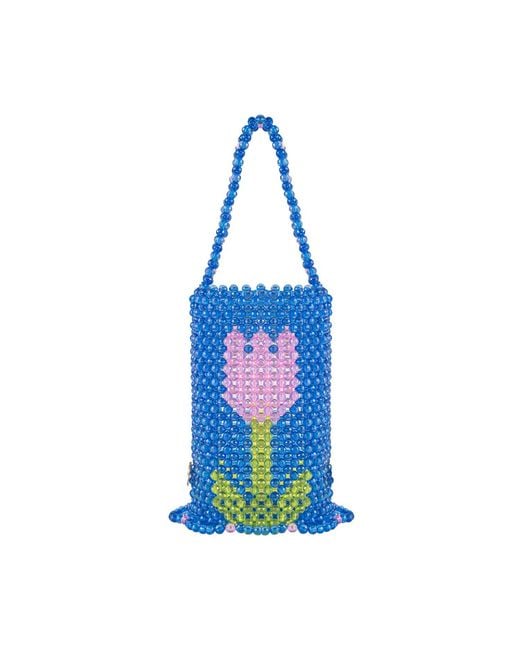 Tillie Beads Blue Bloom Tulip Bucket Bead Bag