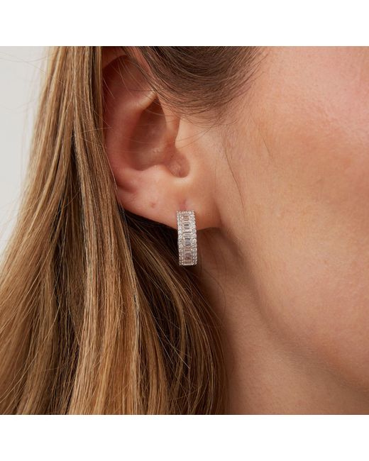 Spero London Metallic Baguette Cubic Zirconia Sterling Pave Hoop Earring