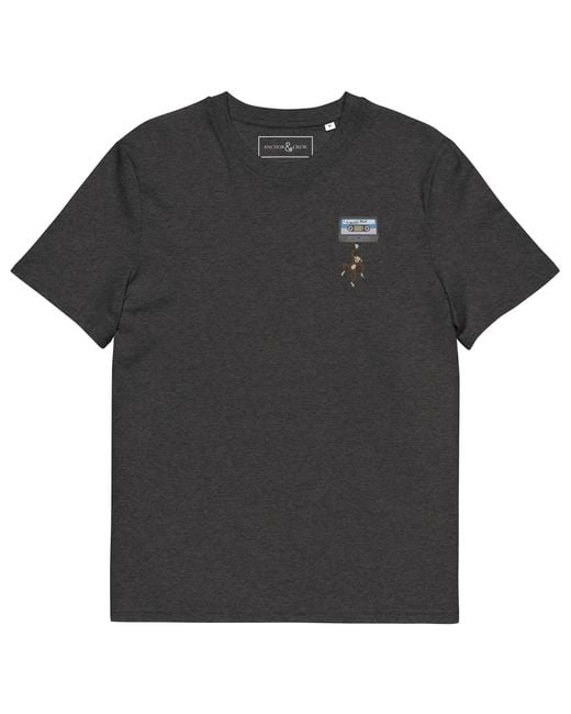 Anchor and Crew Black Heather Cassette Monkey Organic Cotton Embroidered T-Shirt