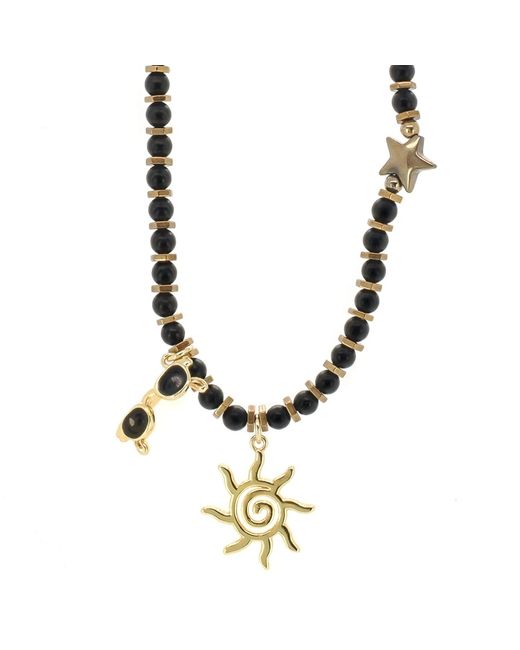 Ebru Jewelry Metallic Vacation Mode Onyx Beaded Sun Necklace