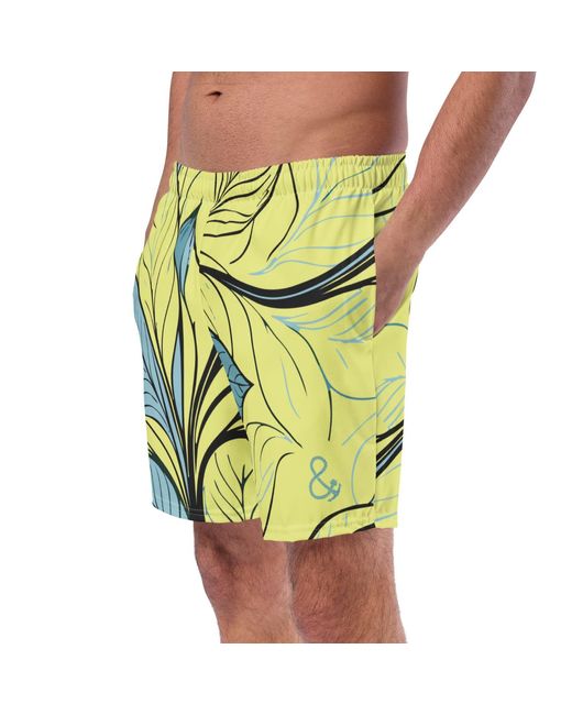 Anchor and Crew Yellow Exotic Leaves Pattern Recycled Fabric Swim Shorts for men