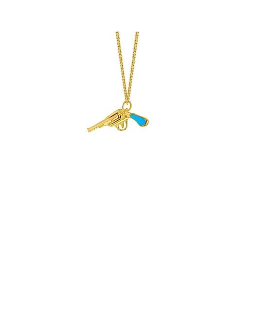 True Rocks White 18kt Gold Plated & Turquoise Mini Retro Pistol Pendant for men