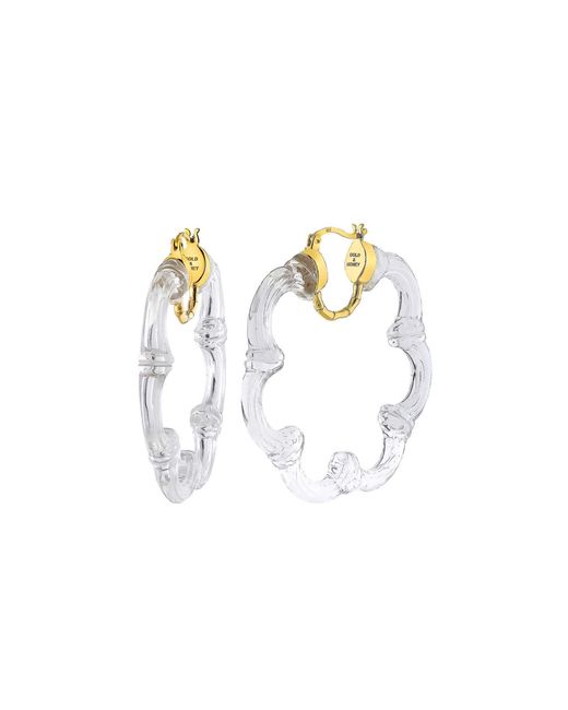 Gold & Honey White Flower Bamboo Lucite Hoop Earrings