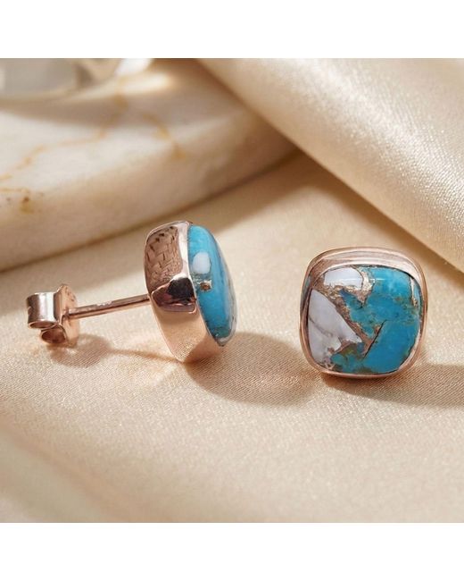 Harfi Blue Rose Vermeil Plated Opal And Stud Gemstone Earrings