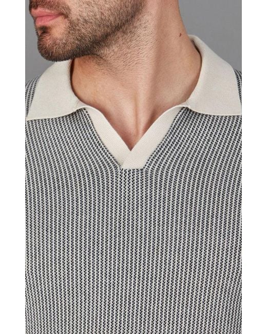 Paul James Knitwear Gray Mens Lightweight Cotton Gallo Fishermans Buttonless Polo Shirt for men