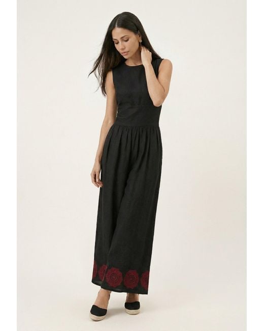 Raffya Black Vanessa Wide Leg Embroidered Jumpsuit