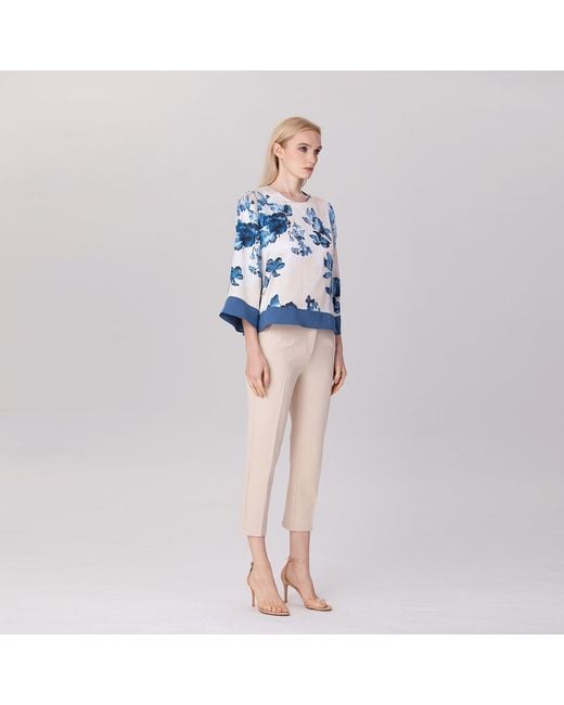 Smart and Joy Blue Satin Blouse With Contrasting Floral Print