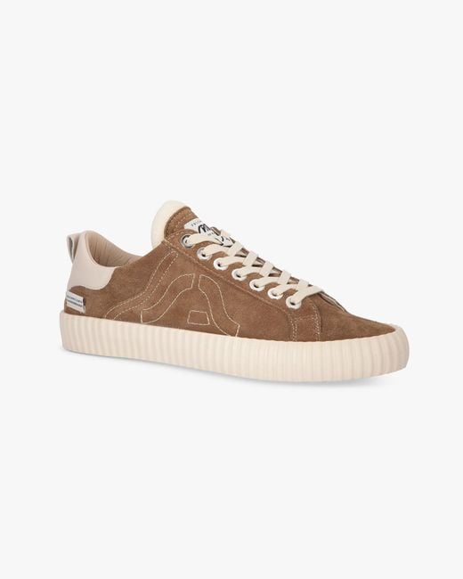 Springa | Unique Vulcanized Sneakers Italian Handmade Brown Wavy Suede Taupe Stitching Logo Sneakers for men