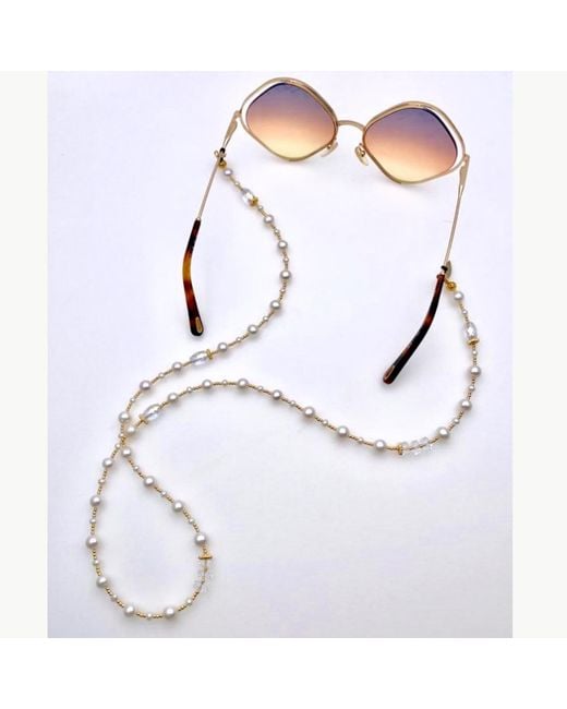 Farra White Removable Freshwater Pearls & Crystals Glasses Chain