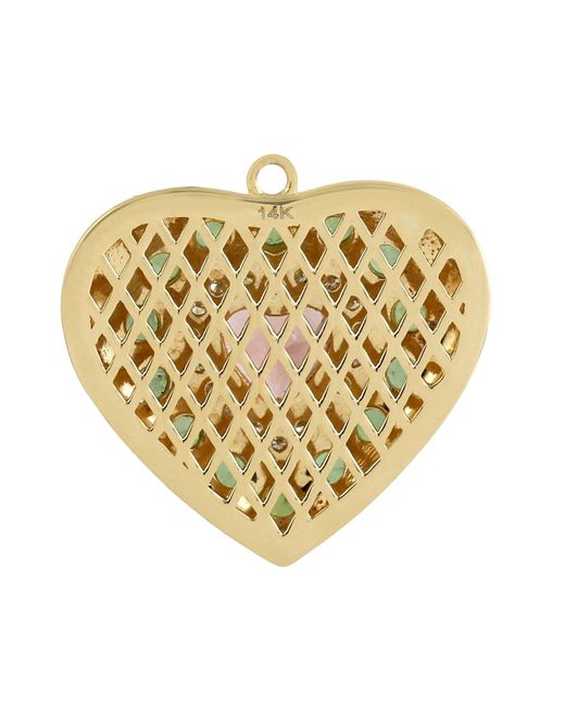 Artisan Metallic 14k Yellow Gold With Tourmaline Gemstone & Pave Diamond Heart Shape Pendant