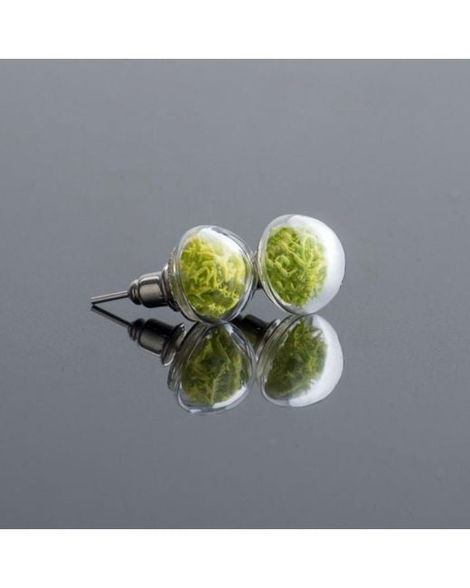 My Little Nature Green Handmade Stud Earrings With Natural Neon Color Moss