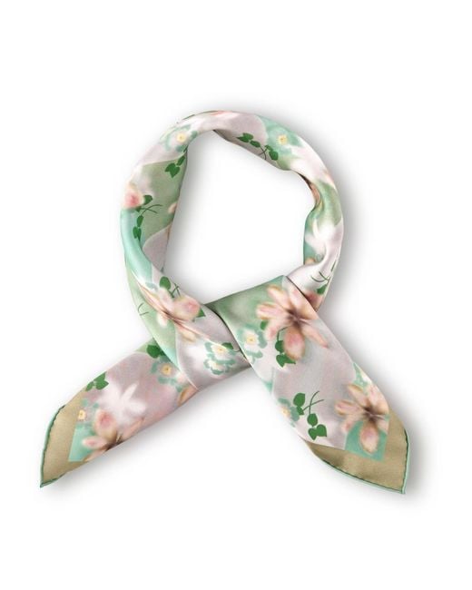 Asyii Green Neutrals Printed Tropical Floral Silk Twill Square