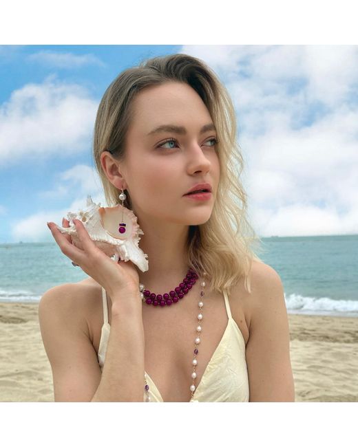 Farra Purple Freshwater Pearls And Gemstone Dangle Earrings