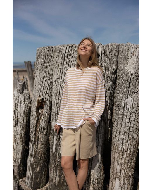 SALANIDA Natural Tanto Linen Long-sleeve Top Caramel