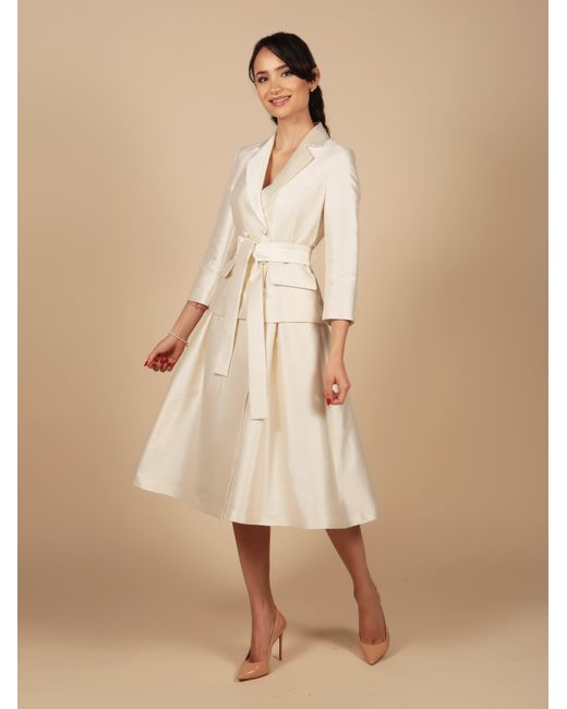 Santinni Natural 'Audrey' 100% Wool & Silk Dress Coat