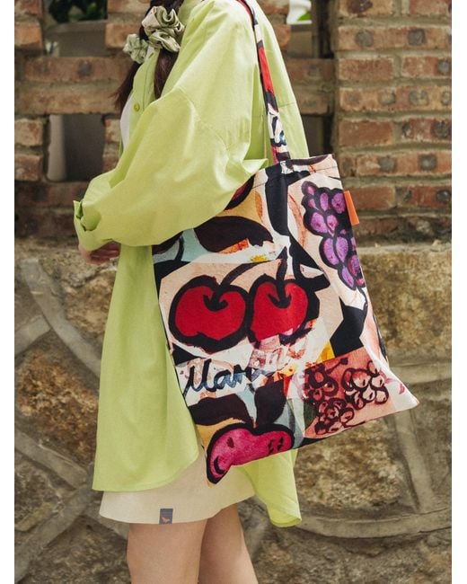 Lost Pattern Red Lost Cherries Cotton Tote Bag
