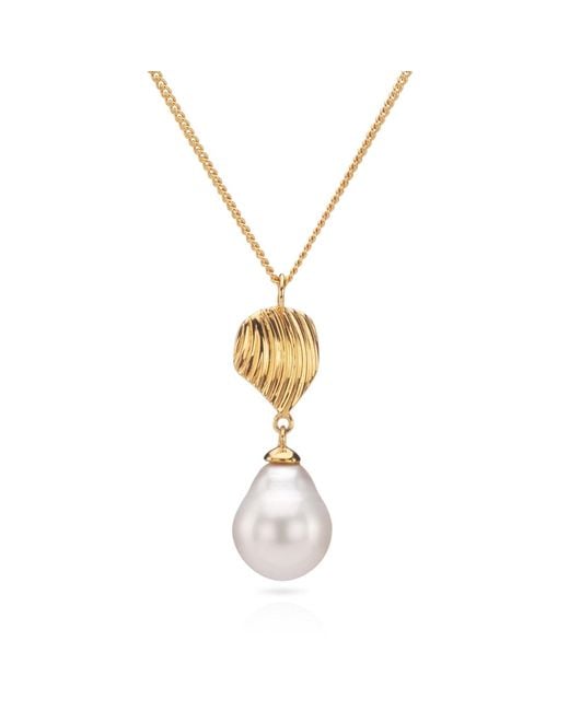Augustine Jewels Metallic Shell And Baroque Pearl Drop Necklace
