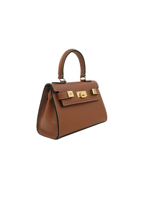 Lalage Beaumont Brown Neutrals / Maya Mignon Dolomite Pebble Print Calf Leather Handbag