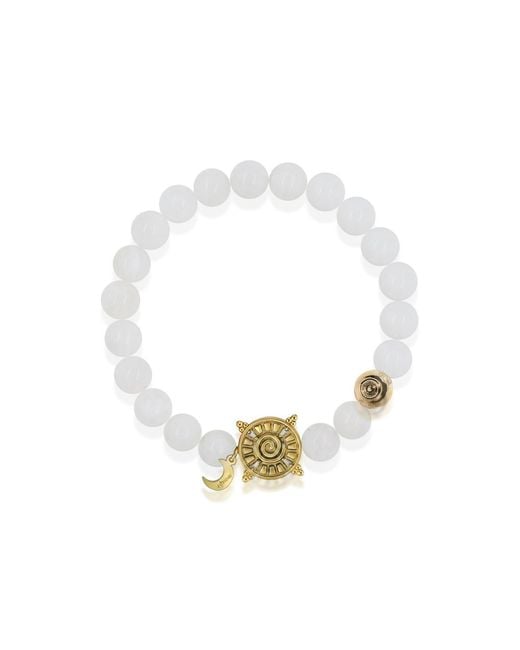 Aurozia Metallic Three Charms Solar Meridian Plated Sundial And The Sun Crystal Moonstone Beaded Bracelet