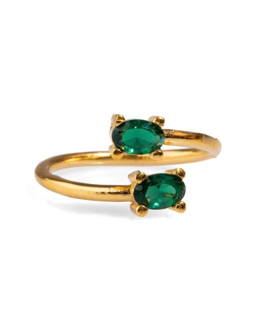 Ebru Jewelry Green Double Emerald Stone & Dainty Adjustable Ring