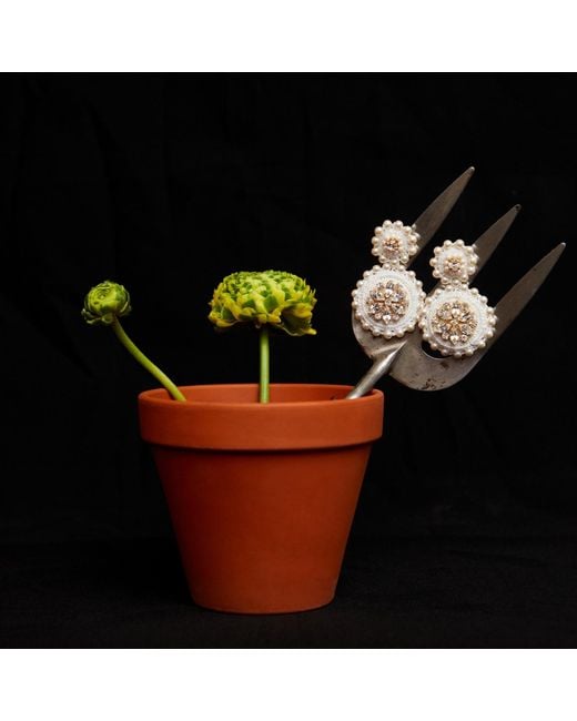 PINAR OZEVLAT Metallic Flower Drop Crystal