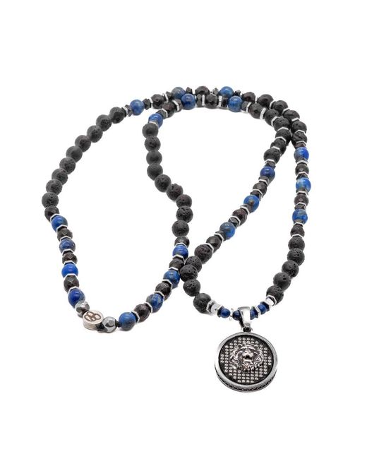 Ebru Jewelry Metallic Powerful Silver Black Lion Necklace for men