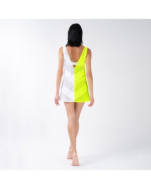 Kim Foley Yellow Neon- Chevron Beach Cover-Up Athletic Mesh Dress