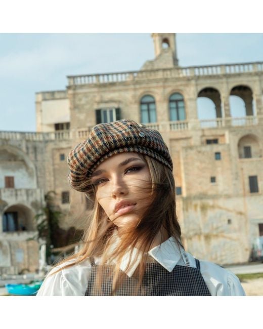 DORIA 1905 Multicolor Checked Wool Fabric Basque Cap