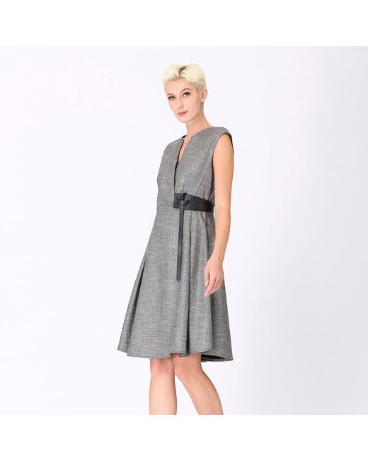 Smart and Joy Gray Trapeze Dress With Cross -Effect