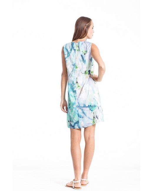 Conquista Blue A Line Print Poplin Dress