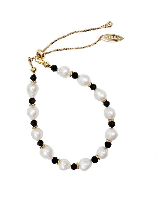 Farra Black Freshwater Pearls With Obsidian Adjustable Bracelet