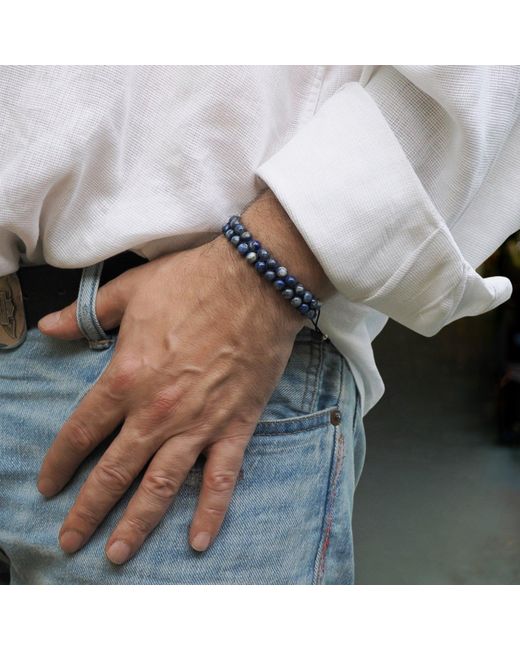 Ebru Jewelry Blue Lapis Lazuli Stone Two Row Beaded Woven Striking Bracelet for men