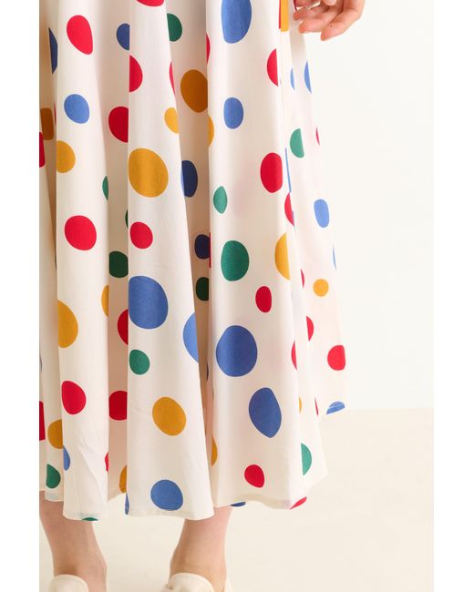 Louche White Agatha Dotty Print Circle Midaxi Skirt
