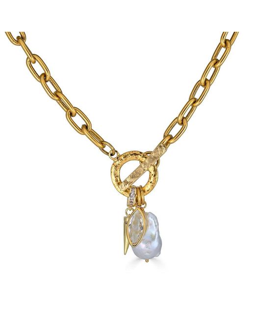 Loni Paul Jewelry Metallic Marquise & Pearl Toggle Necklace