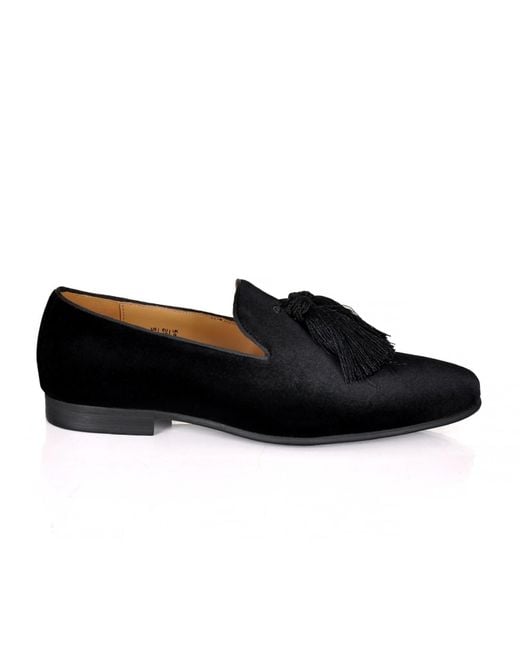 DAVID WEJ Black Bradford Velvet Tassel Loafers – for men