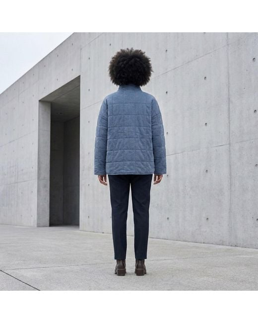 Modenaire Blue Quilted Fleece Jacket Soft Structure