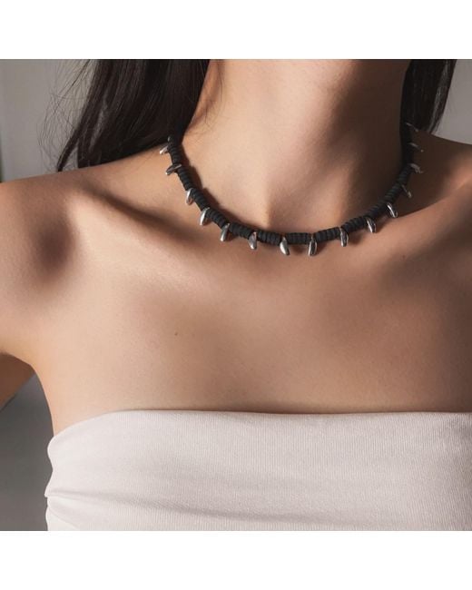 WAIWAI Black Spike Leather Collar Necklace