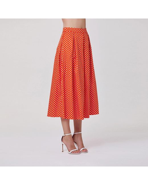 Smart and Joy Blue Flared Midi Skirt With Polka Dots