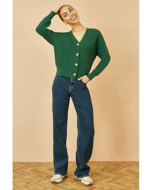Yumi' Green Relaxed Fit Cardigan With Stitch Detail