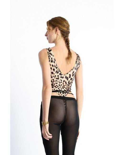 No'design White V-Neck Thick Strap Leopard Bodysuit