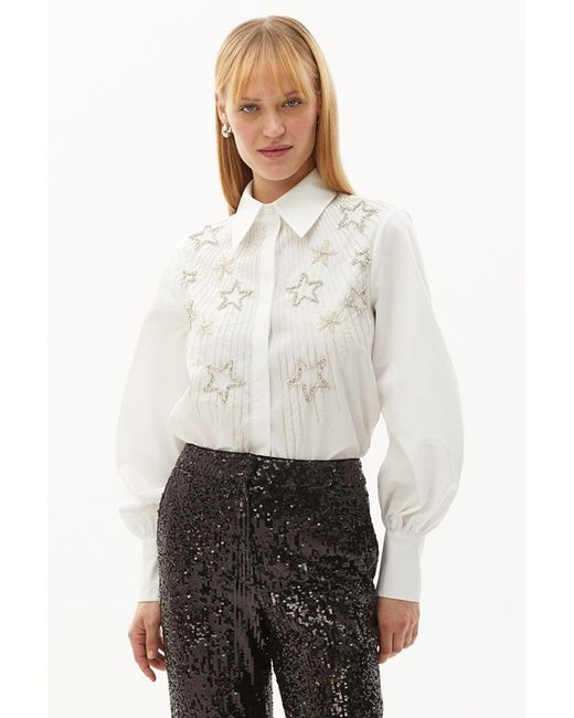 Exquise White Neutrals Bernard Embroidered Cotton Shirt