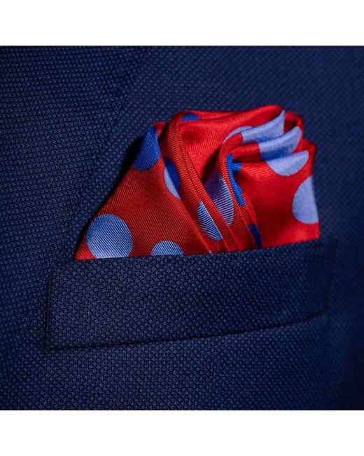Otway & Orford Red 'Planetarium' Polka Dot Silk Pocket Square for men