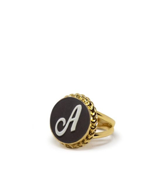 Vintouch Italy Metallic Gold Vermeil Black Cameo Ring Initial A