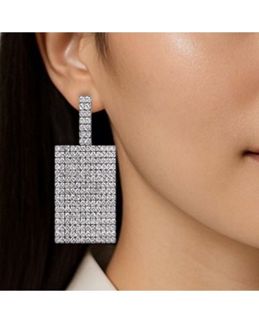 Maison De Gala White Pavé Rectangle Panel Earrings